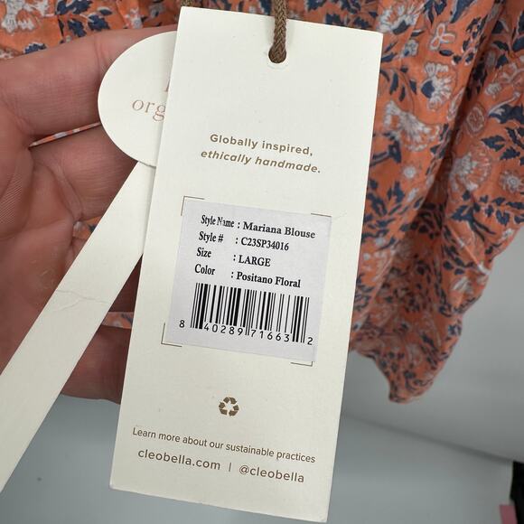CLEOBELLA NWT Evereve Mariana Puff Sleeve Blouse in Peach Positano Floral // L - Picture 8 of 11